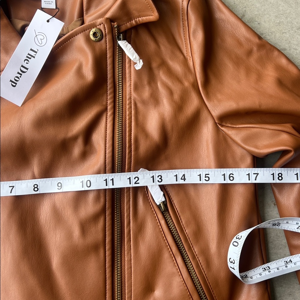 The Drop NWT brown faux leather moto style full zip womens jacket, size XS 🟰 - Picture 4 of 8